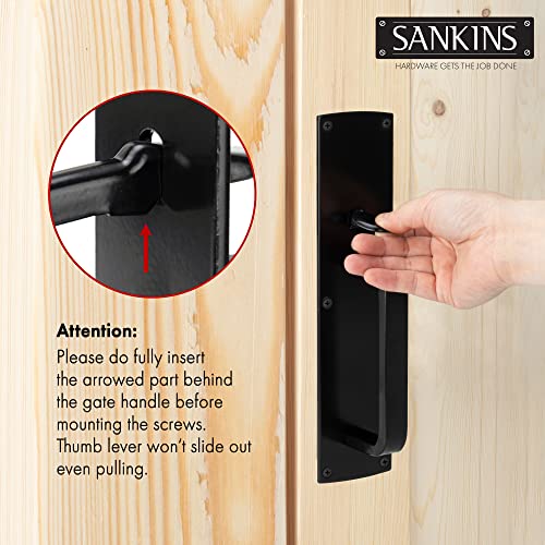 Thumb Gate Latch Hardware for Wooden Fences Heavy Duty, Self Locking Fence Latch Kit with Handle, Door Latch Gate Lock kit for Wooden/Vinyl Fence, Outdoor Metal Gate, Black Finish