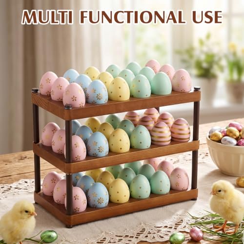 3 Tier Wooden Egg Holder Countertop Egg Holder for 54 Fresh Eggs Countertop Eggs Storage Tray Organizer Stackable Deviled Container Rack for Home Farmhouse Kitchen Decor