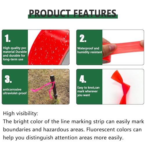6 Pack Dark Green Flagging Tape, Non-Adhesive Marking Tape, 1"*600ft | Plastic Ribbon Neon Marking Roll for Tree Marking, Hunting, Boundaries and Hazardous Areas,Trail Marking - color: Dark Green