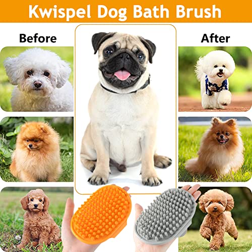 Dog Grooming Brush, Pet Shampoo Bath Brush Shedding Soothing Massage Rubber Comb with Adjustable Ring Handle for Long Short Haired Dogs and Cats 2pcs - color: Gray & Orange
