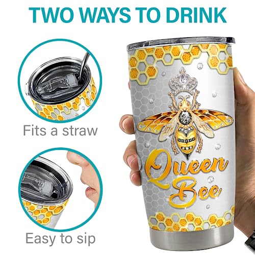 SANDJEST Bee Tumbler 20oz Jewelry Drawings Stainless Steel Insulated Tumblers Gifts for Women Girls Coffee Travel Mug Cup Gift for Birthday Christmas - color: Bee