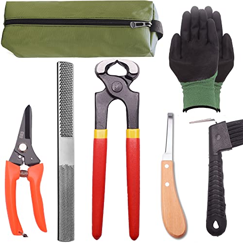 Farrier Tool Kits - 8 inch Professional Farriers Hoof Nipper Cutter Handle Knife Mini Rasp Hoof File Goat Pig Equine Metal Shears（7 Piece）