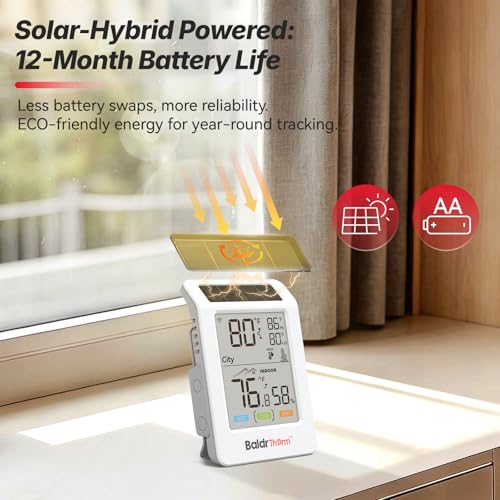 WiFi Thermometer Hygrometer, Wireless Indoor Outdoor Temperature Humidity Monitor, Solar Boost, 3.9" Large Screen, App Alerts for Home, Greenhouse, Pipe Protection, Cellar & Baby Room
