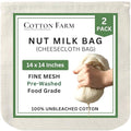 Cotton Farm Nut Milk Bag & Cheese Cloth Bag (Ultra Dense), XL 14 × 14 Inch, 100% Unbleached Cotton Cheesecloth for Precise Food Straining, Washable & Reusable - size: 14 x 14 inch / 2 pieces