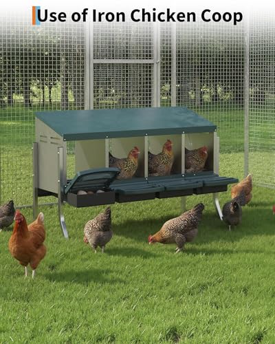Metal Chicken Nesting Box with Easy-Collect Tray & Lid – 3/4/2x2 Compartment Heavy Duty Roll Away Nesting Boxes for Chickens, Wall Mount or Freestanding, Galvanized Steel Hen Laying Box for Coop