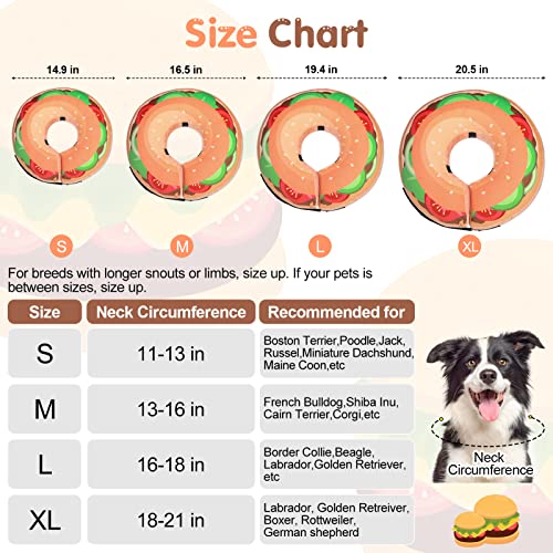 BEAUTYZOO Dog Cone Collar Alternative After Surgery,Pet Neck Donut E‑Collar | Soft Cone for Dogs to Stop Licking, Adjustable Recovery Collar for Large Medium Small Pets, Not Block Vision- Burger Donut, M - color: Hamburger Donut, size: M(Neck:13"-16")