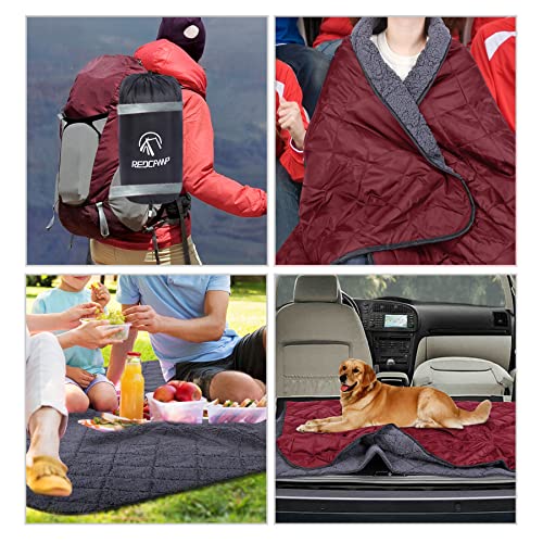 REDCAMP Large Warm Blanket with Sherpa Lining, Cold Weather Outdoor Blanket Windproof for Camping Stadium, Machine Washable 79"x 79" Red | Cold Weather Warm Thick Outdoor Blanket Comfy Foldable & Windproof for Camping Stadium,Car,Picnics,Pet,Trip,Machine