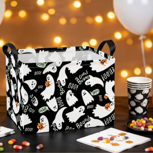 NTAO Gift Storage Basket Empty for Halloween, Storage Bin with Handles, Room Decor, Book Box(Black Ghost Boo) - color: Black Ghost Boo