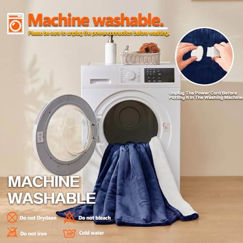 Wearable Heated Blanket With Sleeves & Foot Pocket, Heated Throw Blankets Fast Heating Blanket With 10 Heat Settings Auto Shut Off Over-Heat Protection-Warm Gift, Machine Washable, 52”*72”+18” - color: Navy