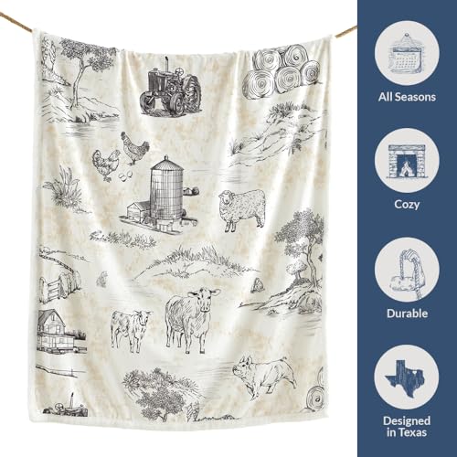 Paseo Road Indigo Hill by HiEnd Accents Farm Life 54x68 Brown Throw Blanket | American Farmstead Rural Life Print, Western-Style Sherpa Fleece Blanket for the Couch, Sofa, Bed, or Camping Outdoors - color: Farm Life Brown