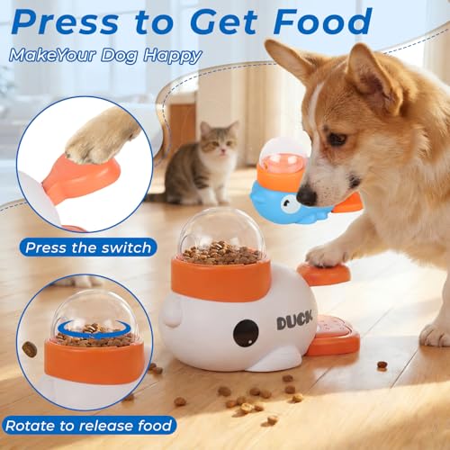 Anxuyixin2-in-1 Duck Shaped Interactive pet Puzzle Toy, Slow Food Dispenser (White Duck and Blue Bird Shaped with Buttons), cat and Dog Snack Dispenser Feeding Toy - color: white and blue