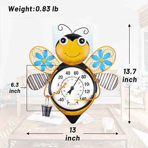 Outdoor Thermometer, Bees Thermometer for Patio, Yard, Garden | Large Number Wall Mounted No Battery Needed Waterproof