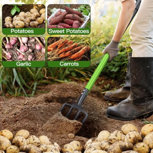 GARDENWORK Garden Fork,45-Inches Pitch Fork with Enhanced&Steel D-Handle | Heavy Duty Gardening Spading Fork with Ergonomic Fiberglass Handle and Metal Tine,45 Inch Spading Fork for Compost, Mulch