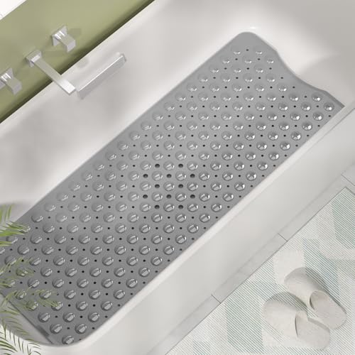 AmazerBath Shower Mat Non Slip 40 x 16 Inches, Shower Stall Mats with Suction Cups and Drain Holes, Non Slip Bath Mat for Tub for Elderly & Kids, Grey - color: Gray, size: 40" x 16" (Rectangular)