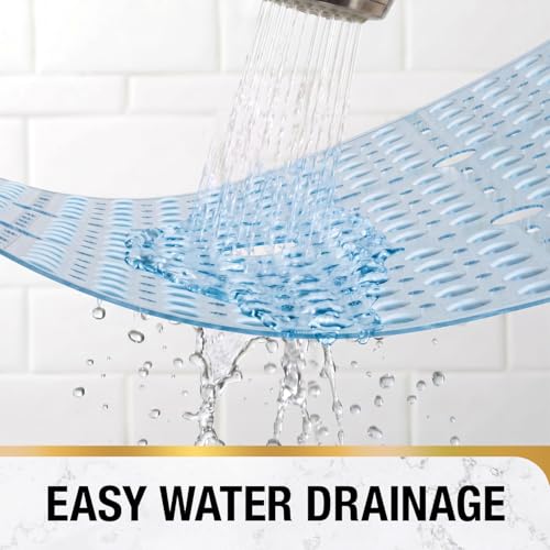 HITSLAM Square Shower Mat 27x27 Inch, Extra Large Non Slip Shower Mats for Inside Shower Stall, Anti Slip Bath Floor Mat with Strong Suction Cups & Drain Holes, Machine Washable, Blue - color: Blue