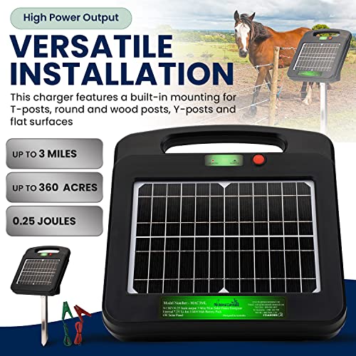 My Animal Command Solar Power Electric Fence Energizer Charger 0.25 Joules | Lithium Ion Battery, Containment, Protection, Livestock, Pet, Horses, Cattle, Sheep, Earthing rod included - size: MAC3ML 0.25 Joules