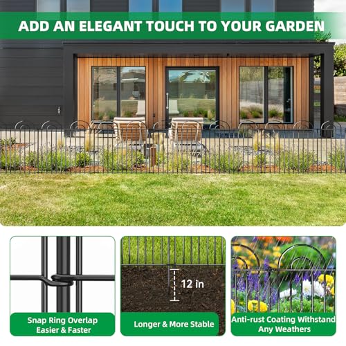 15 Panels No Dig Decorative Garden Fence, 24in(H) X 30ft(L) Tall Dog Fence Outdoor for Yard, Rustproof Metal Wire Garden Fencing Animal Barrier with Ground Stakes, Temporary Fencing for Patio Outdoor - color: Black, size: 15 Pieces, 24in(H) x 30ft(L)