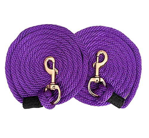 Majestic Ally Pack of 2 Solid Poly Lead Rope for Horses & Livestock – 10 Foot Long and 5/8 inch Thick - Replaceable Heavy-Duty Bolt Snap – Handmade – Soft, Broken in Feel (Purple) - color: Purple