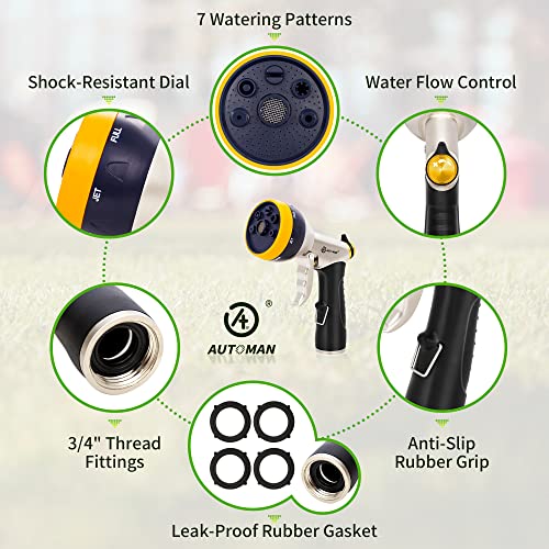 AUTOMAN Garden Hose Nozzles - High Pressure 100% Metal Hose Sprayer 2 Pack, Heavy Duty Garden Watering Nozzle Set, Powerful Garden Nozzle for Watering Plants, Window Cleaning,Washing Cars,Pets Bathing - style: 7 Patterns+4 Patterns