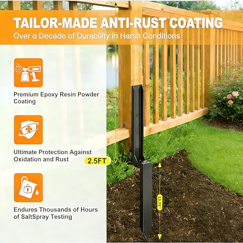 4PCS Fence Post Repair Kit, Heavy Duty Fence Post Anchor Quick Fix for Broken/Leaning Wooden Fence, Easy to Install, Black(16.5+15.75in)