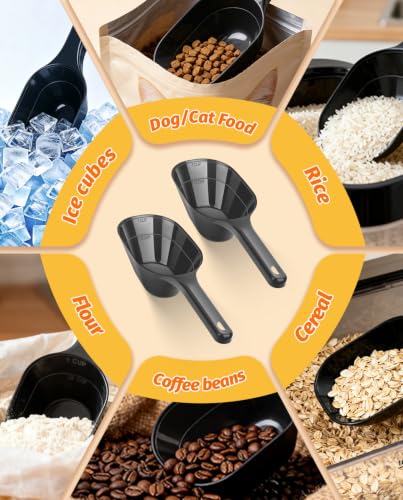 2 PACK Dog Food Scoop,1 Cup Capacity Pet Food Scoop For Dog and Cat (Black) | Clear Markings for Precise Measuring 1/2 and 1 Cup Line, Dishwasher Safe,Plastic,Portable and Sturdy - color: Black