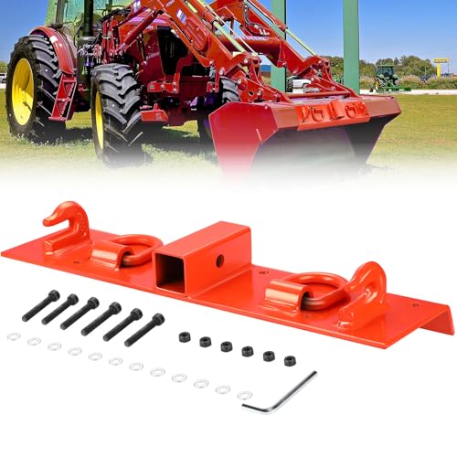 Tractor Bucket Hook, Bolt On Grab Hook with 2" Receiver, 1/2" D Rings, 5/16" Grab Hooks, Universal Bucket Attachment, Fits Compact Tractor Loader, 1.5" Bolt, Orange