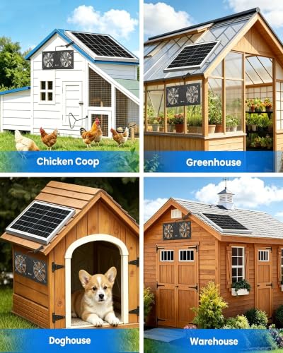 Solar Powered 2 Fan with 18000mAh Battery & Timer for Chicken Coop | Small Solar Exhaust Fan, 40W Quiet, Waterproof, High Airflow for Outdoor, Greenhouse, Sheds,Pet Houses Ventilation Equipment - size: 16 inches