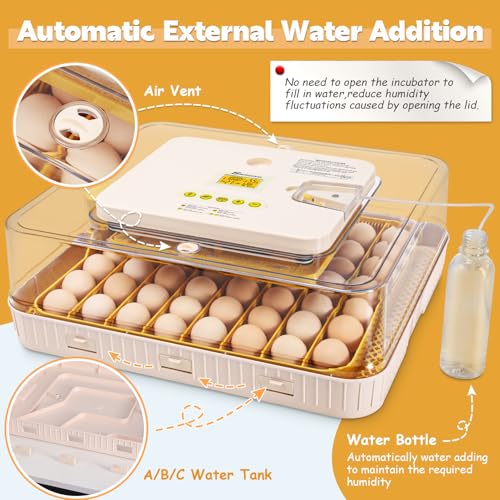 Incubator for Hatching 56 Eggs,Temperature Control & Auto Humidification | Stable Temperature & Humidity, Auto Egg Turning, Built-in Candler, View Window, Alert System for Lab School Farm