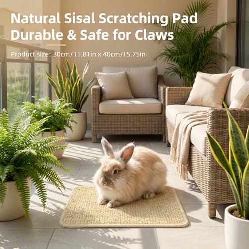 2-Piece Natural Sisal Rabbit Accessories, Scratching Pad, Premium Rug for Rabbit, Multi-Functional Bunny Mat, for Cage Flooring & Chewing