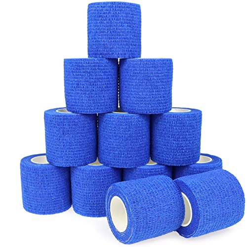 Self Adhesive Bandage Wrap Animal Cohesive Bandage Self Adherent Wrap First Aid Tape for Dogs Cats Horses Birds & Wrist Healing Ankle Sprain (2 Inch Blue 12 Rolls) - color: 2 Inch Blue 12 Rolls