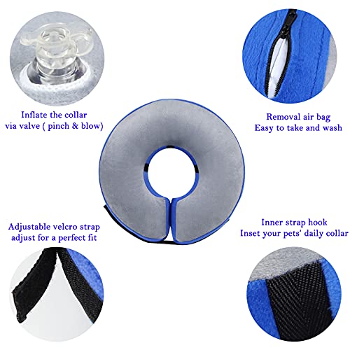 Inflatable Dog Cone Collar for Surgery Recovery - Soft, Adjustable Blow Up Donut E-Collar for Small, Medium and Large Pets, Including Cats - color: Blue-Grey, size: Small (Neck: 6"-11")