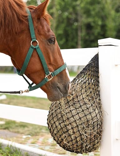 Tackmore 2pcs 36’’ Length Slow Feed Hay Nets for Horses & Livestock Easy to Hang Hay Bags for Horses with Drawstring Closure-Black 1.25" (Ultra Slow Feed) - size: 1.25"