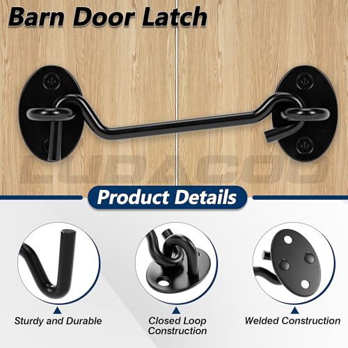 5" Hook and Eye Gate Latch, Sturdy Thickened Barn Door Lock Door Latch Hardware for Gates, Windows, Fences, Cabinets, and Sheds, Black, 1 Pack - size: 5 Inch