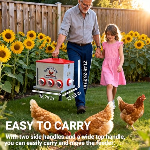 10Gal 55lb Automatic Chicken Feeder, 8 Port No Waste Chicken Feeders Rat-Proof Large Metal Poultry Feeder with Window & Catchment Tray, Adjustable Legs Waterproof Rust-Proof for Coop Outdoors