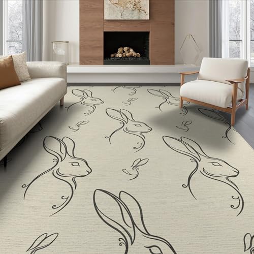 8'x10' Washable Abstract Rabbit Large Rug, Black Non-Shedding Pet Friendly Carpet for King Size Bedroom, Master Suite, Under Bed, Foldable Easy Care Mat | Ref:1969476 - color: Beige/Pattern 12, size: 8' x 10' (Rectangular)