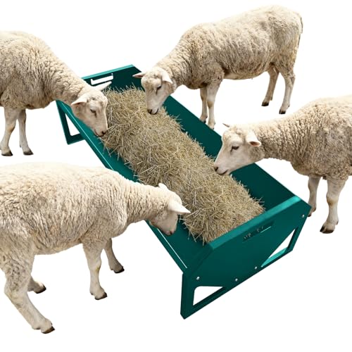 45-Inch Portable Livestock Feeding Trough, Heavy Duty 22 Gallon Capacity Feeder for Cows, Sheep, Horses, Pigs, Feeding Up to 10 Sheep, Durable Galvanized Steel（Dark Green） - color: Dark Green