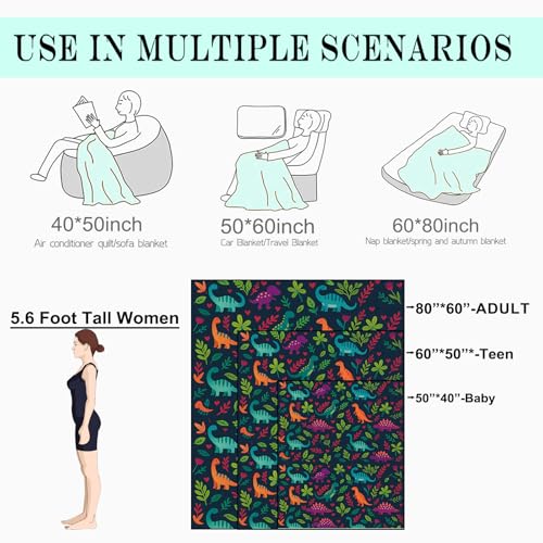 Colorful Dinosaur Fleece Blanket,50x60in,Cute Cartoon Dinos Heart Dark Throw Blankets,Soft Cozy Lightweight, Ideal for Bed Living Room Home Cool Decor,Boys Gifts - color: Dinosaur, size: 50x60 Inch