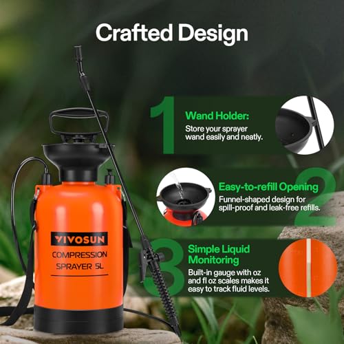 VIVOSUN 1.35-Gallon Pump Pressure Sprayer (Pack of 2) - color: Orange, size: 1.35 Gallons (Pack of 2)
