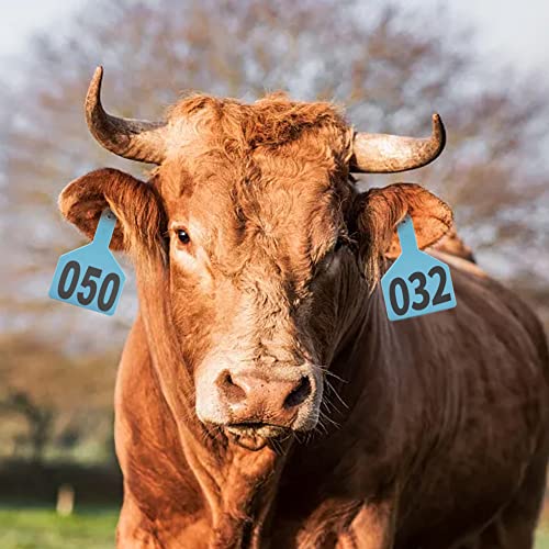 One-Piece Cattle Ear Tags 001-050 Number TPU Large Size Animal Identification Tags Cattle Livestock Ear Tags for Cows Hogs Sheep Tagging Farm Animal Supply (001-050, Blue) - color: Blue