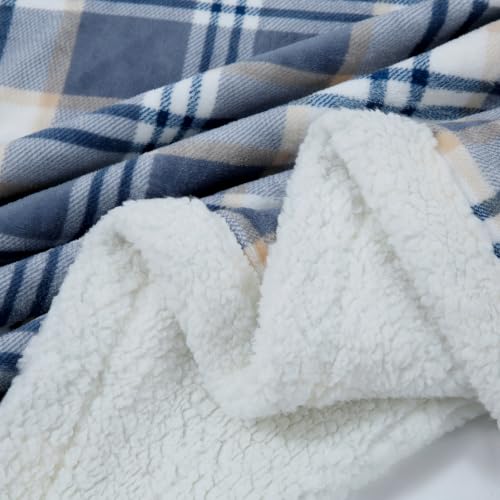 PU MEI Sherpa Blanket Twin Plaid Thick Bed Blanket, 60”*80” Super Soft Flannel Fuzzy Fleece Reversible Velvet Plush Warm Blanket for Couch (Blue White Check) - color: Blue White Check, size: 60"*80"
