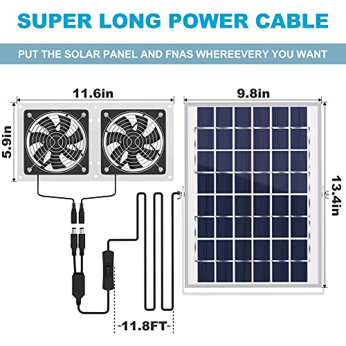 Solar Fan for Greenhouse, 10W Solar Powered Fan for Chicken Coop, Waterproof Solar Exhaust Fan for Shed with 11.8ft/3.6m Cable - style: Solar Fan-10W