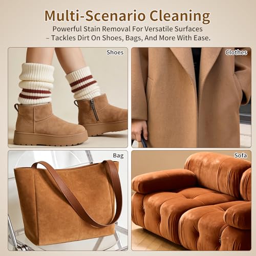 4-Piece Suede Brush Set with Erasers - Wooden Handle Shoe Cleaning Kit Includes PP Brush, Nubuck & Suede Erasers for Shoes, Boots, Bags & Jackets