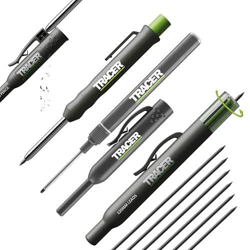 Tracer Complete Deep Hole Marking Kit - Includes Double-Tipped Long Head Deep Hole Permanent Marker and Deep Hole Construction Pencil with 6 Replacement Lead Dispenser Site Holster | Deep hole construction pencil, double-tipped permanent marker, 6 replace