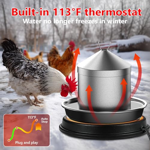 Poultry Chicken Water Heater - KOKOPRO Poultry Water Heater Base for Winter,14 Inch for Plastic/Metal Poultry Waterer,Thermostatically Controlled Heated Waterer 80W,Chicken Coop Accessories