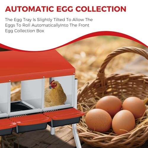 Galvanized Steel Chicken Nesting Box 3 Compartment with Pull Out Tray, Roll Away Nest Boxes for Laying Hens Egg Collection, Wall Mount Poultry Nest Box for Coop with Handle, Orange, with Legs - color: Orange, size: 3 Compartments with Support Legs