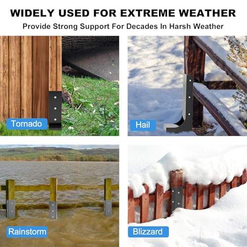 Thicker Fence Post Repair Kit-Heavy Duty Metal Steel 4''x4'' (Actual 3.58"x3.58") Fence Repair Stake-Anchor Ground Spike-Support Bracket Mender for Tilted Broken Wood-Powder-Coated Post Stabilizer