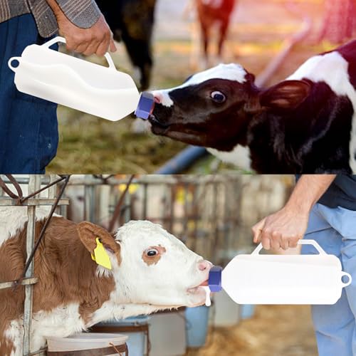 1 Quar Calf Nursing Bottle with Rubber Screw-On Replacement Nipple | Leak-Free Hanging Calf Milk Feeder Bottle with Handle, Livestock Feeding Supplies for Newborn Calves, Lambs, Goats, Cows