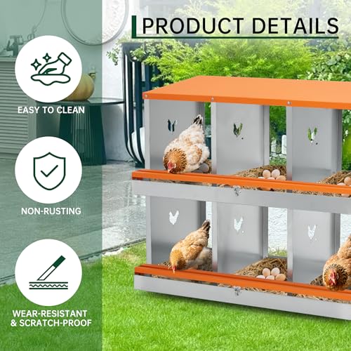 GarveeLife Chicken Nesting Box, 10 Compartments Nesting Box for Chickens, Two-Tier Steel Chicken Egg Laying Box with Large Vented Holes Wall Mounting for Easy Egg Collection - color: Orange / 10 Compartments