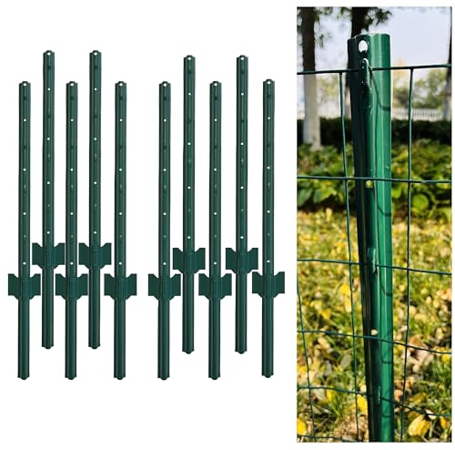 3 Feet Metal Fence Post Green, Pack of 10, for 24 Inch High Garden Welded Wire Fence U-Channel Steel Garden Post - color: Green, size: 3',10 PCS