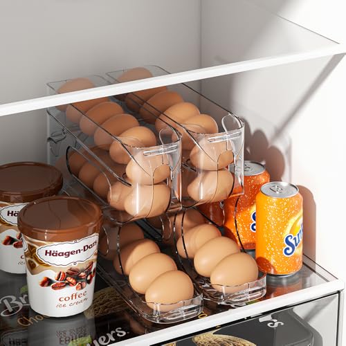 Sotfamily Clear FIFO Egg Holder for Fridge, Egg Dispenser for Eggs 36 Count | Clear PET, Heavy-Duty, Automatic Rolling Egg Organizer, Space-Saving Egg Roller/Container/Storage for Kitchen Countertop - size: 2 Packs